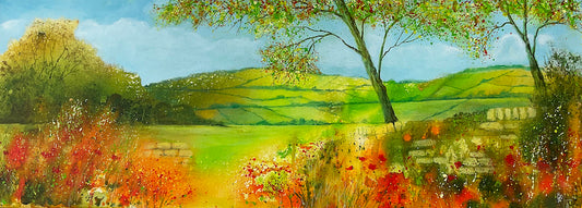 Cotswold Countryside original painting in mixed media by Beverley Perry Artist