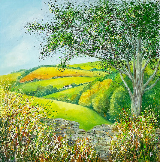 Cotswold Valley  - Mixed Media Painting - Beverley Perry Artist