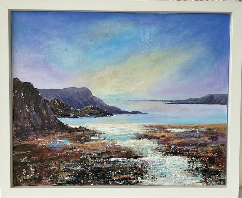 Framed Rocky Coast seascape painting by Beverley Perry Artist